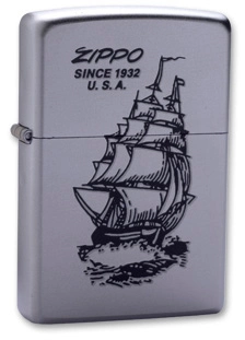 Зажигалка ZIPPO Boat-Zippo Satin Chrome, латунь с ник.-хром. покрыт., сереб., матовая, 36х56х12мм