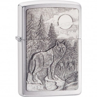 Зажигалка ZIPPO Classic Волк с покрытием Brushed Chrome купить в Барнауле