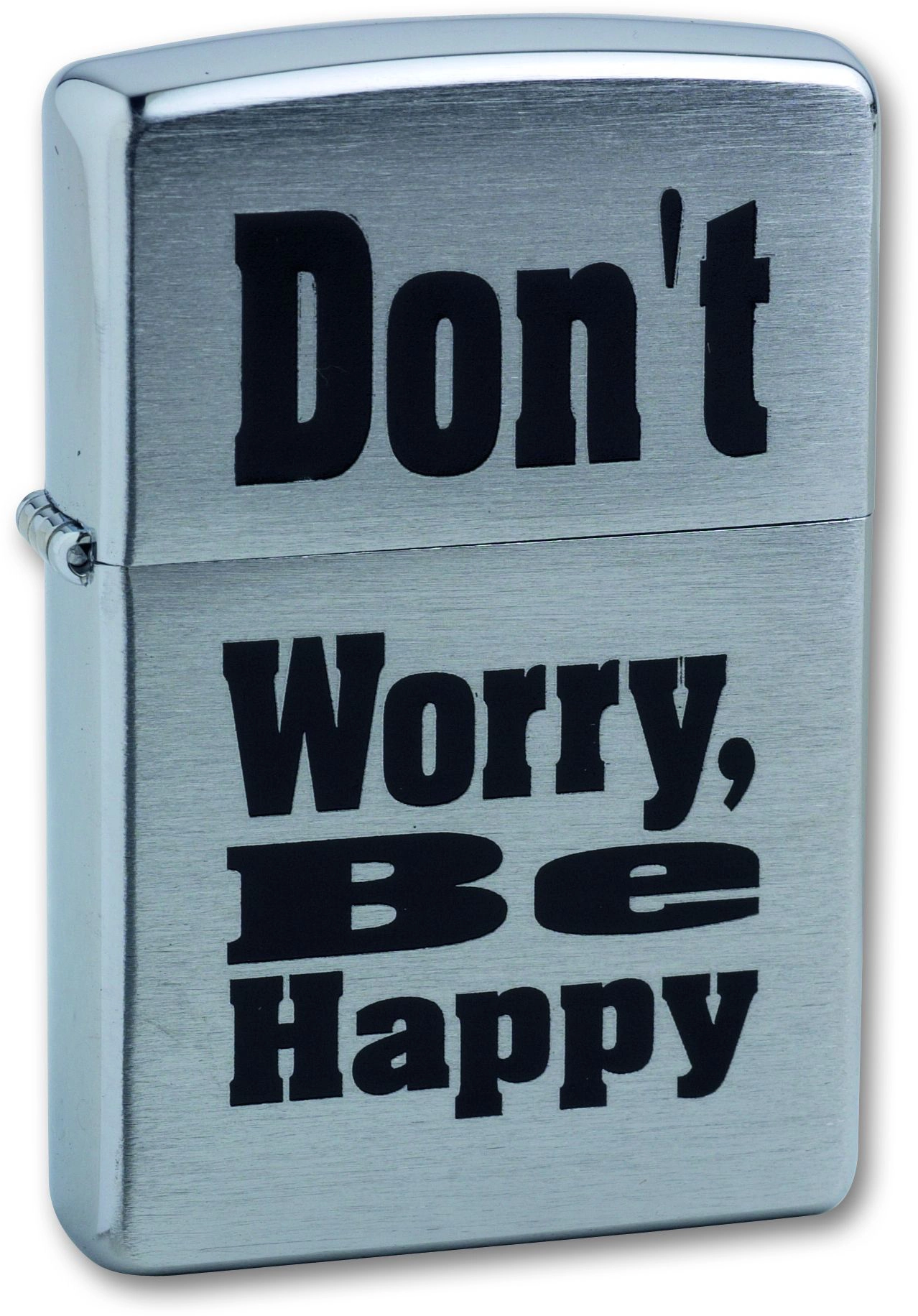 Зажигалка ZIPPO Don`t worry Brushed Chrome, латунь, ник.-хром. покр., серебр., матов., 36х56х12 мм