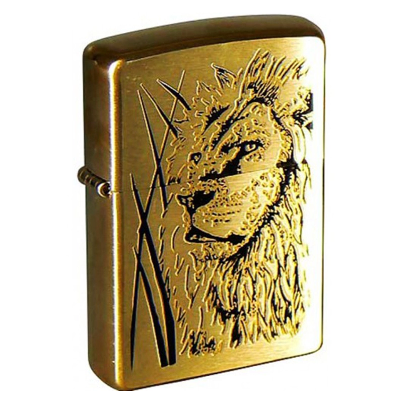 Зажигалка ZIPPO Proud Lion Brushed Brass, латунь, золотистый, матовая, 36х56х12 мм