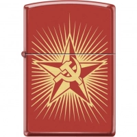 Зажигалка ZIPPO Серп и Молот на Звезде, латунь/сталь с покрытием Red Matte, красная, 36x12x56 мм купить в Барнауле